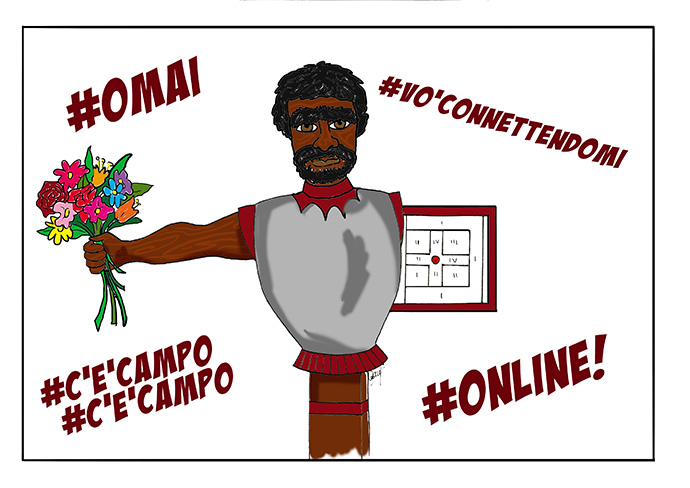 Giostra: Quartieri e quartieristi tutti abranculiti da una segreta intenzione della UE. Invece di All’armi! All’armi” si dirà On line! On line! E il Buratto…