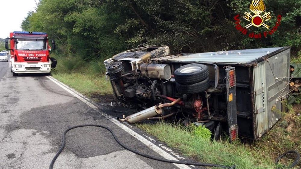 incidente camion carico di legna