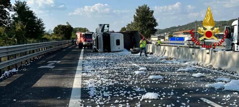 Incidente tra auto e camion in autostrada: due feriti, traffico bloccato