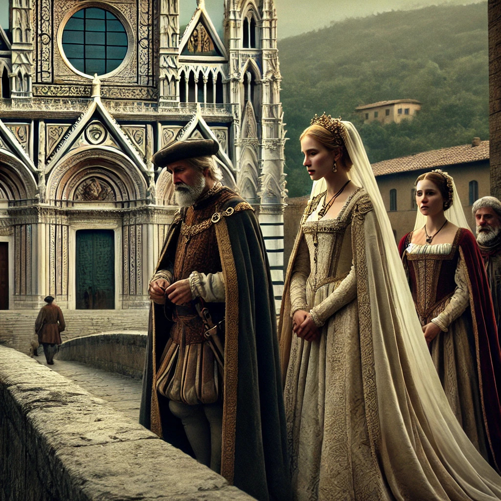 Pia Malevolti e Tollo Pannocchieschi, ambientata nel 1282 davanti alla Cattedrale di Siena