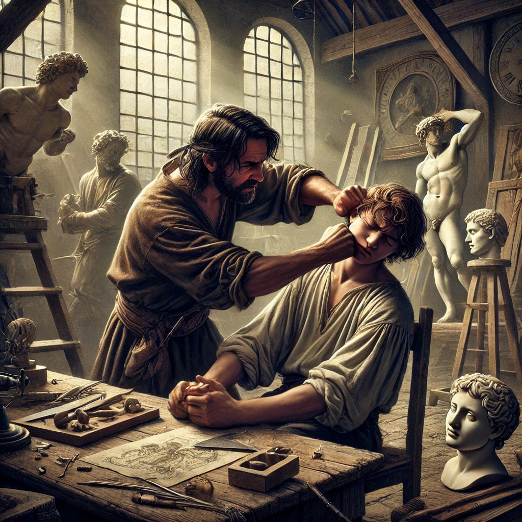 Pietro-Torrigiano-colpisce-Michelangelo_-spezzandogli-il-naso