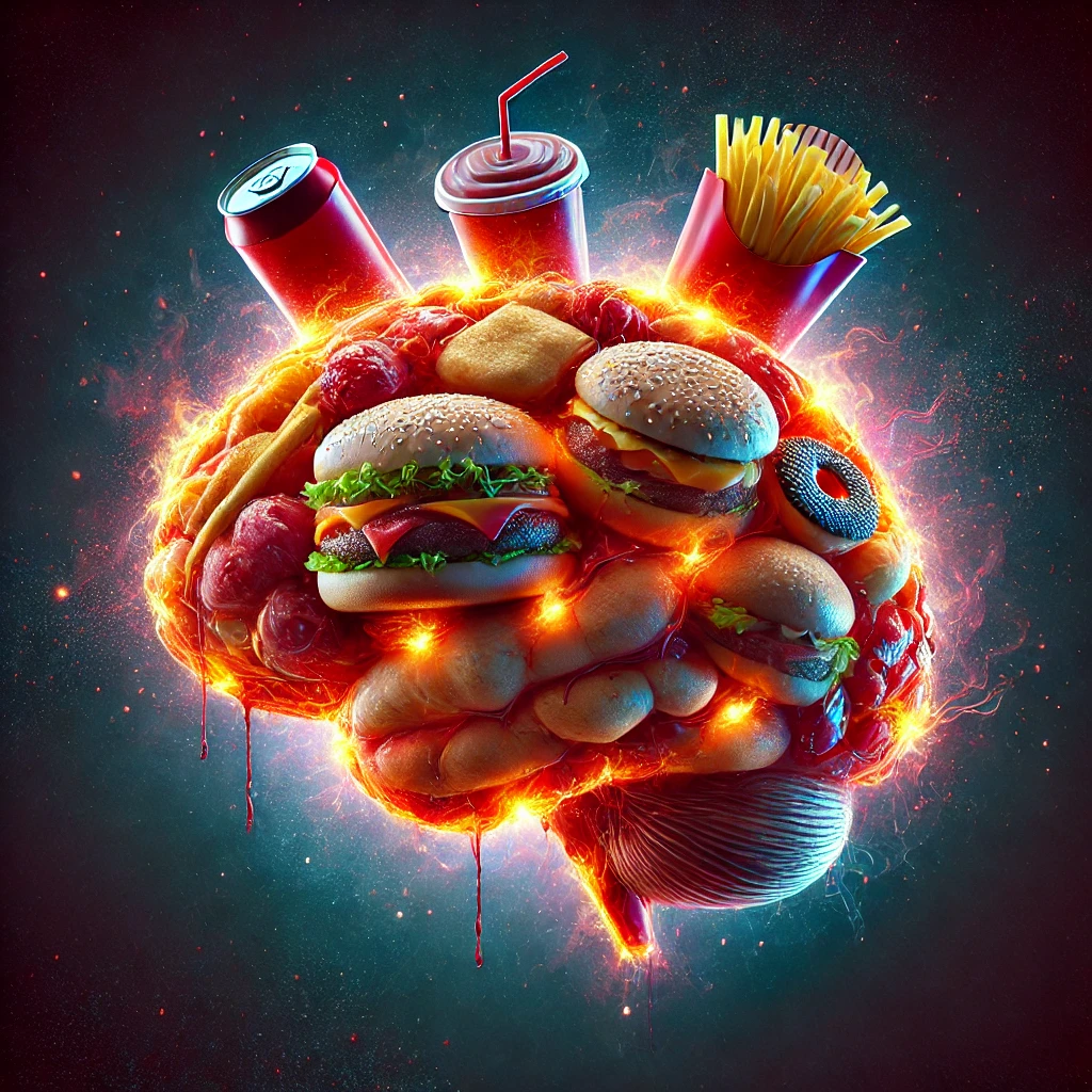 cervello avvolto da cibo spazzatura