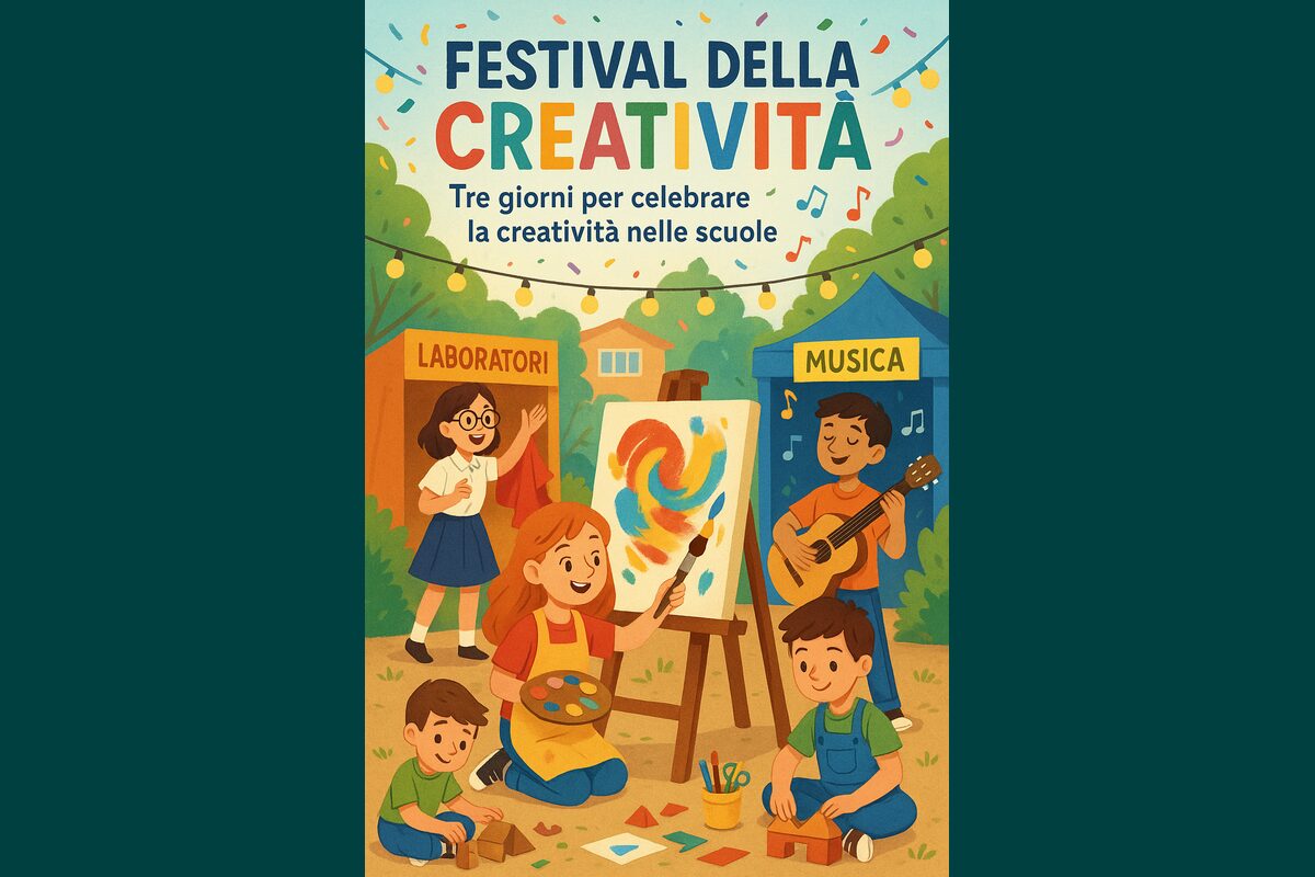 Studenti e studentesse che dipingono, suonano strumenti, recitano o costruiscono con materiali creativi
