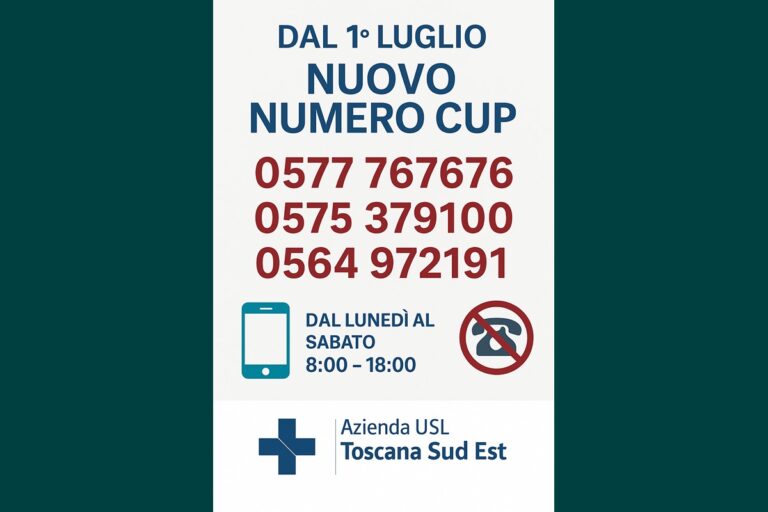 Asl Toscana Sud Est, addio ai numeri verdi: dal 1° luglio un solo numero per il CUP