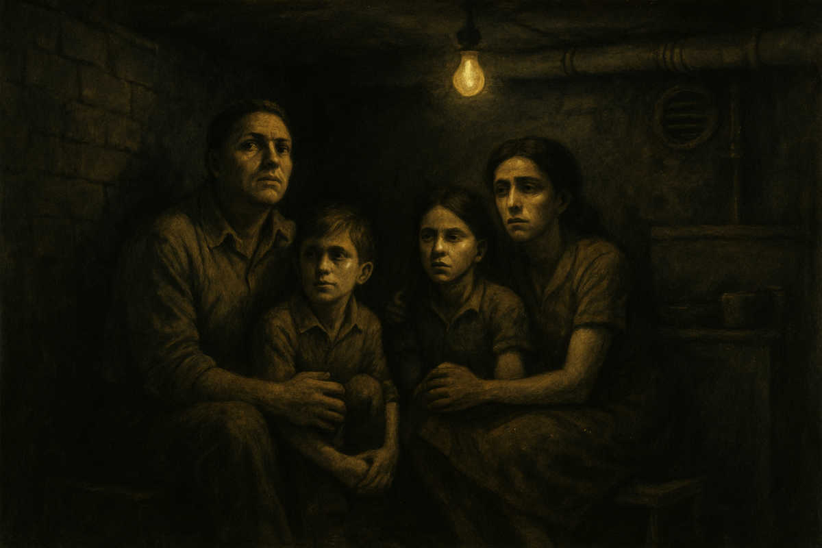 famiglia radunata nell’oscurità