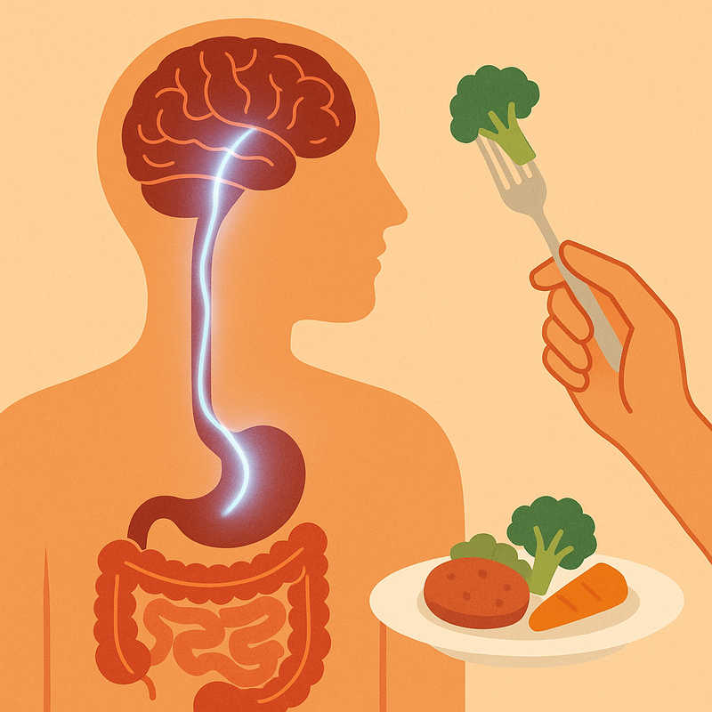 mano che porta cibo alla bocca- intreccio di neuroni