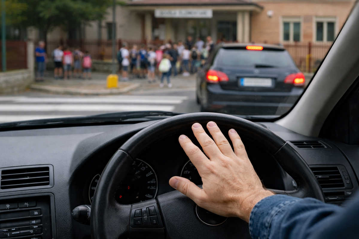 Suono del clacson davanti alla scuola