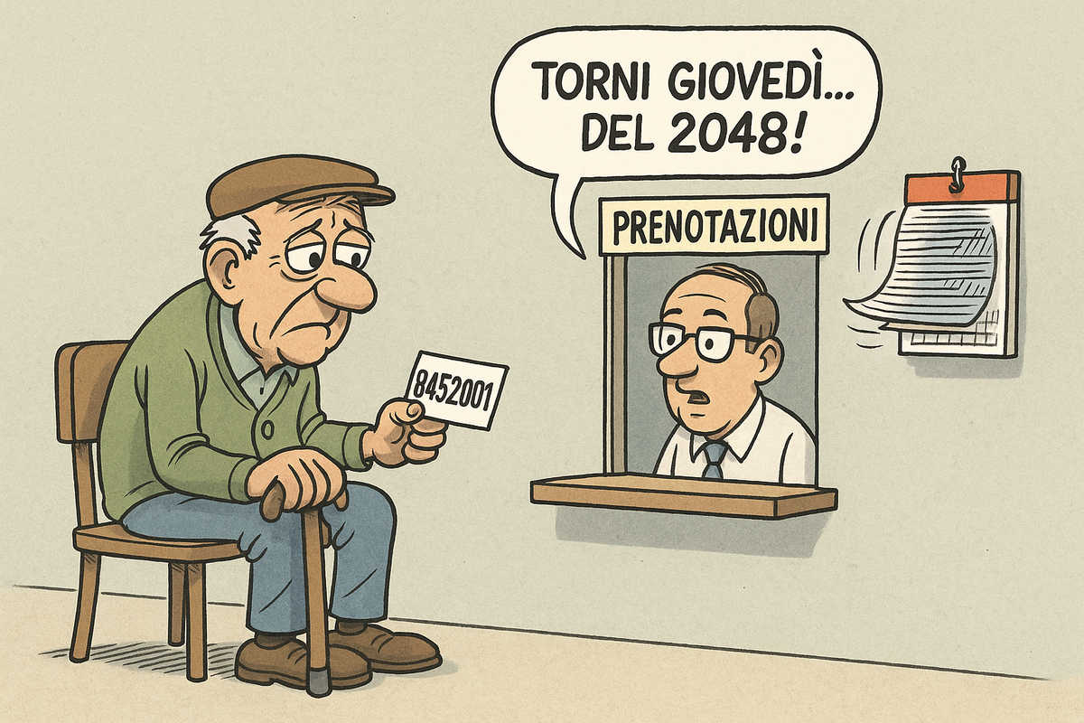 anziano davanti allo sportello prenotazioni