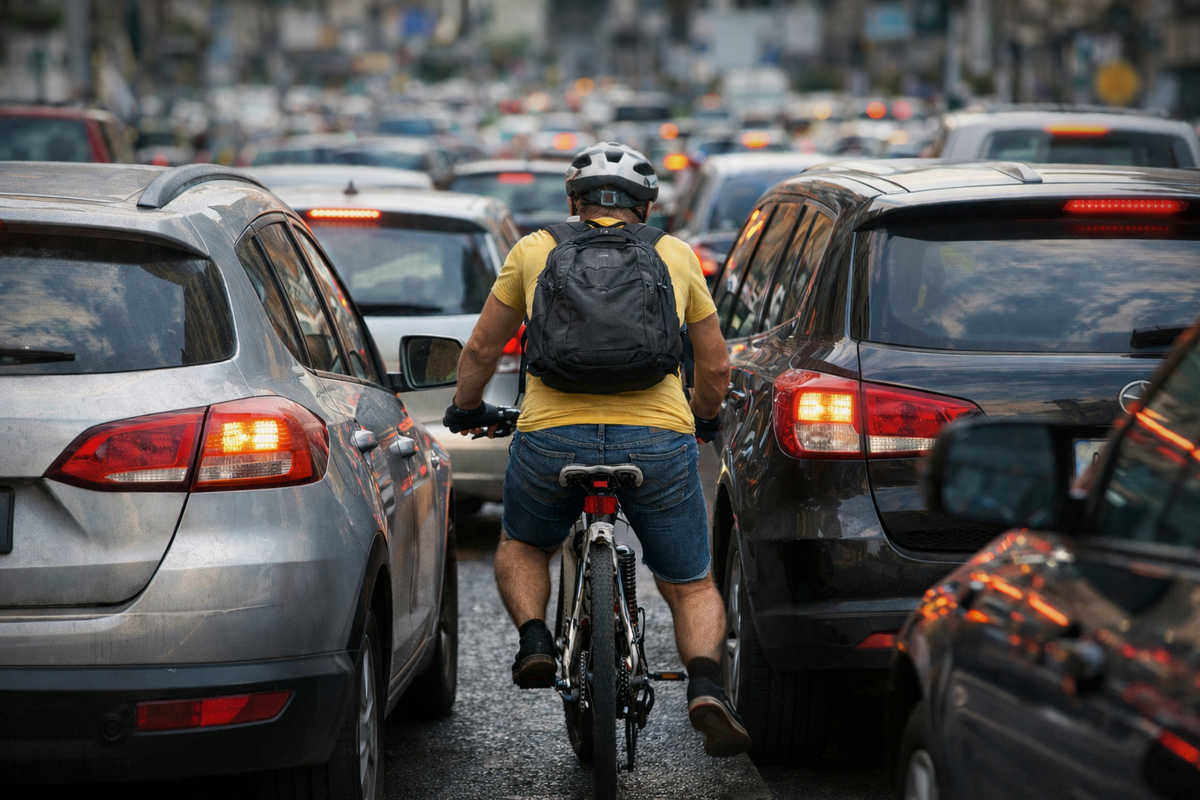 Ciclista tra traffico