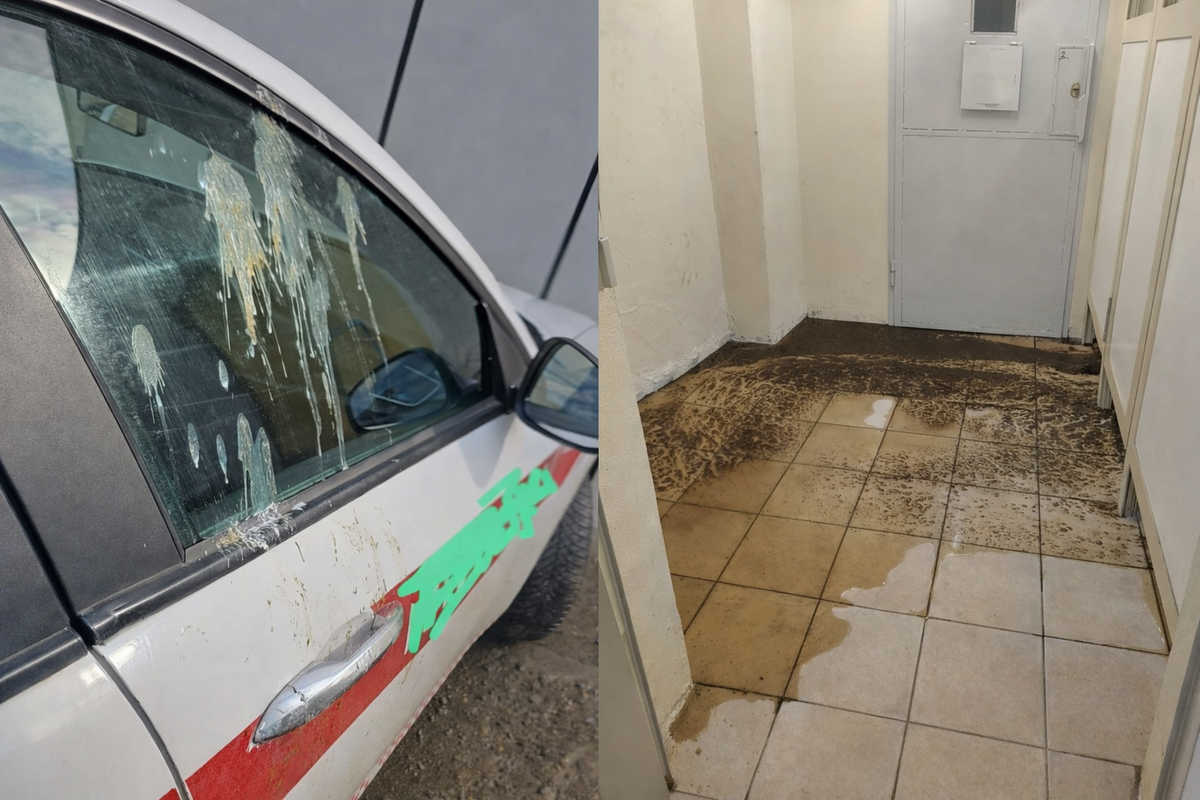 Auto della polizia con macchie e allagamento