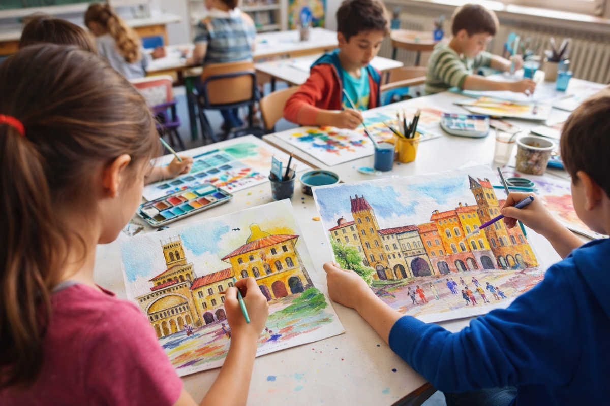 Bambini pittori a scuola ad Arezzo