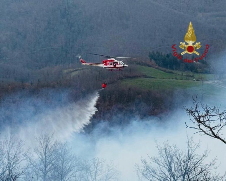Incendio boschivo a Pieve Santo Stefano: vigili del fuoco in azione per proteggere abitazioni e azienda agricola