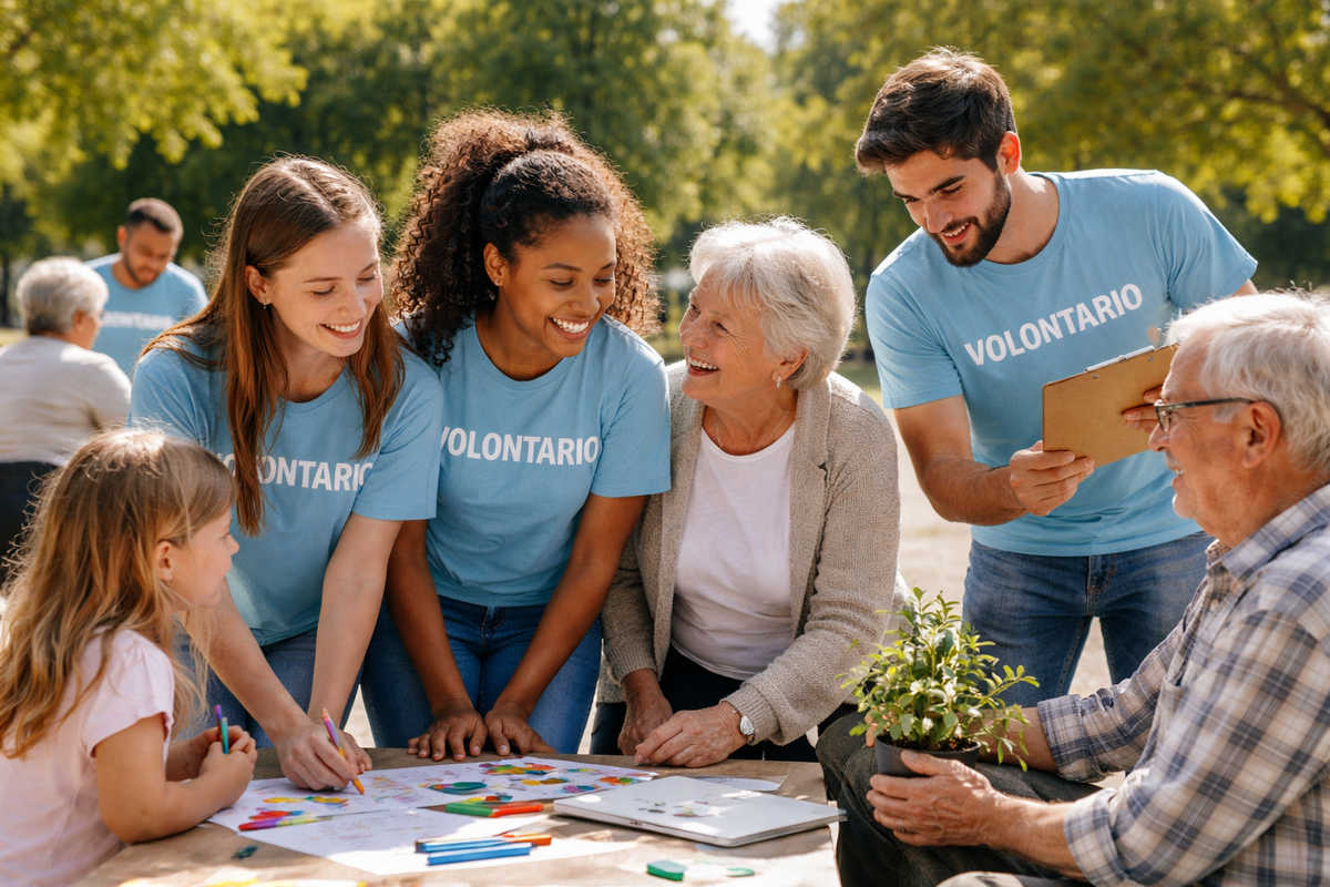 giovani volontari che collaborano in attività sociali