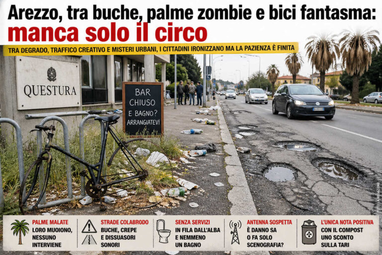 “Arezzo, tra buche, palme zombie e bici fantasma: manca solo il circo