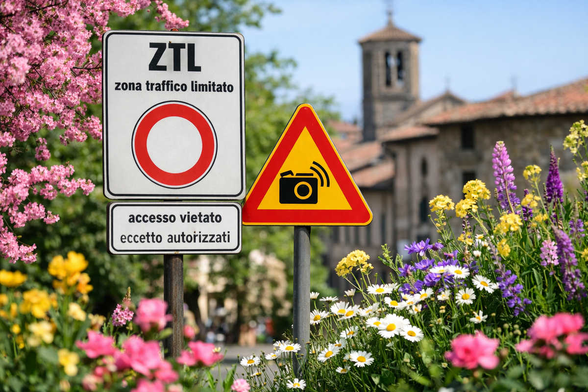 Cartelli ZTL tra fiori primaverili