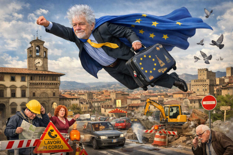Ghinelli “eroe della città”… ma non si sa di quale: candidato europeo mentre Arezzo cerca parcheggio