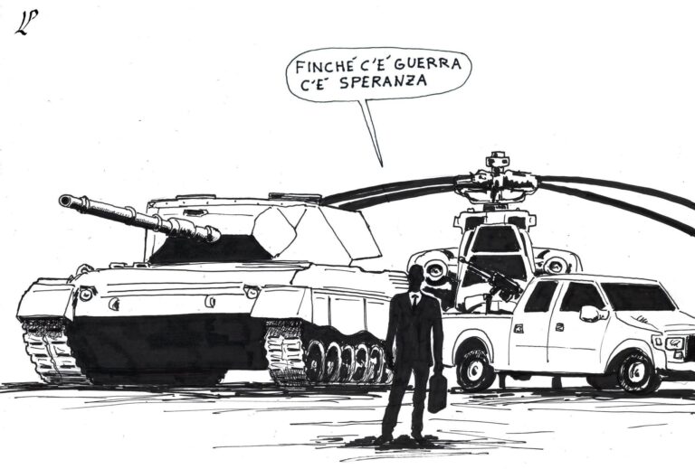 Macrì a Leonardo, la vignetta di Paolo Lombardi: “Finché c’è guerra c’è… business”