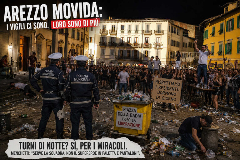 Arezzo, per risolvere la mala movida propongono il turno di notte ai vigili: “Mancano solo Batman e l’Uomo Ragno”