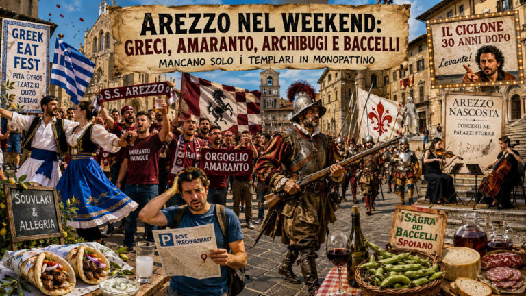 Arezzo nel weekend: greci, amaranto, archibugi e baccelli. Mancano solo i templari in monopattino