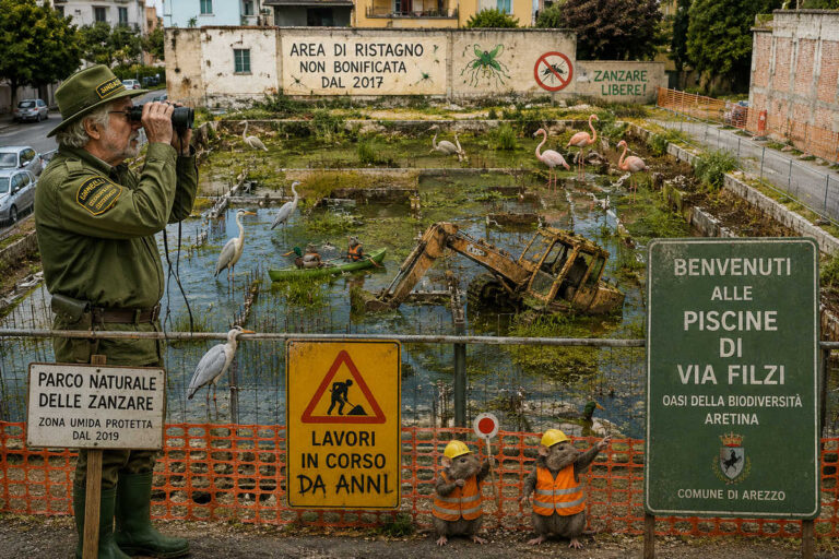 Via Filzi dichiarata nuova area umida protetta: il Comune pronto a trasferirci aironi, rane e Polizia Municipale
