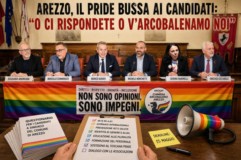 Arezzo, il Pride bussa ai candidati: “O ci rispondete o v’arcoobalenamo noi”