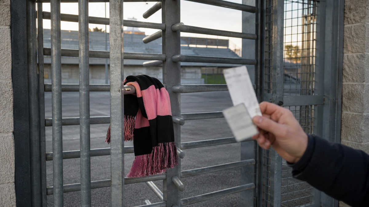 Sciarpa del Palermo davanti all’ingresso chiuso di uno stadio