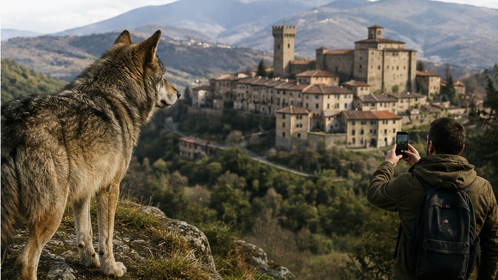 Lupo nel paesaggio di Poppi e del Casentino, immagine illustrativa sull’avviso del Comune