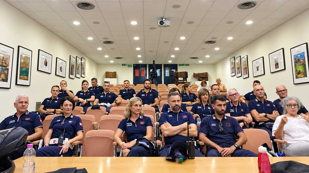 Vigili urbani di Arezzo durante l’assemblea sindacale del 6 settembre 2026 in via Montetini